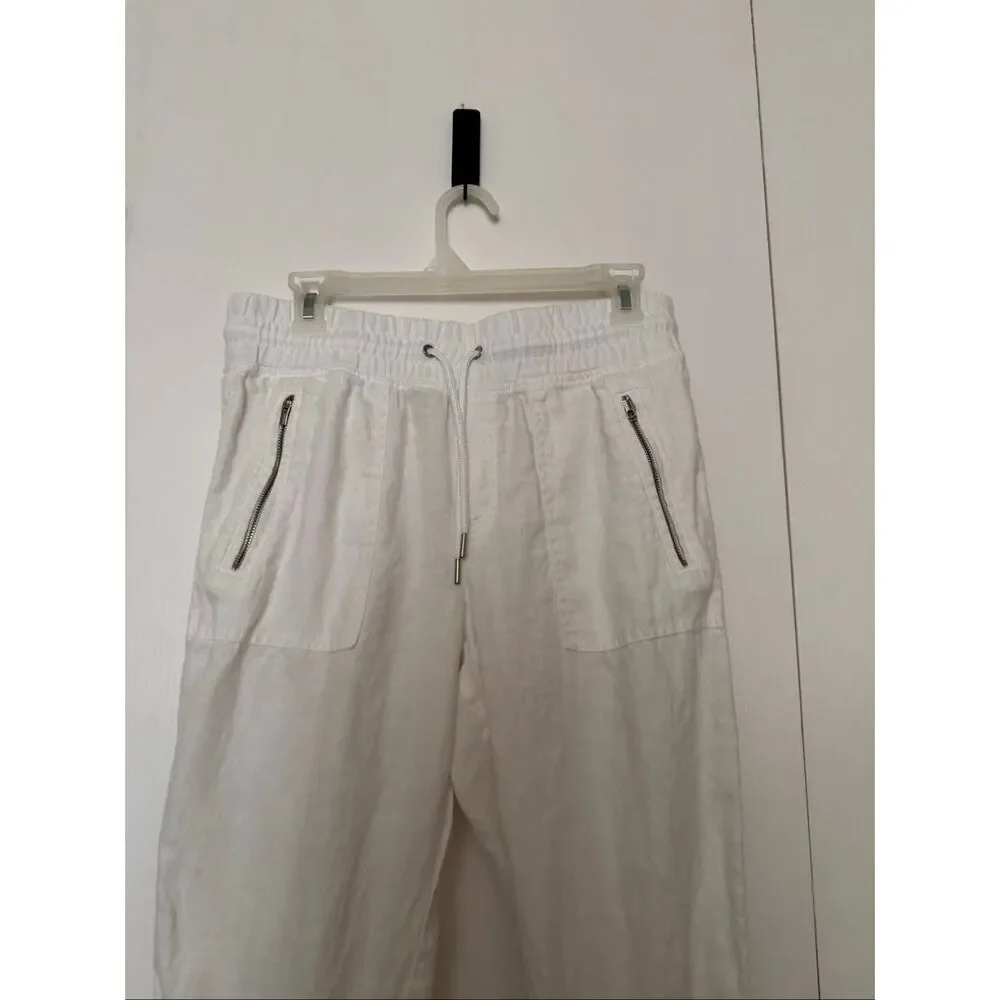 Athleta Cabo Linen Jogger Pants White Drawstring Zip Pockets Women’s 6